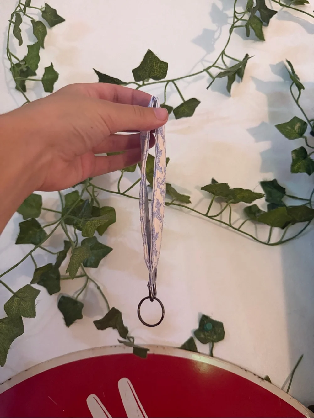 Floral Blue and White Wristlet Keychain